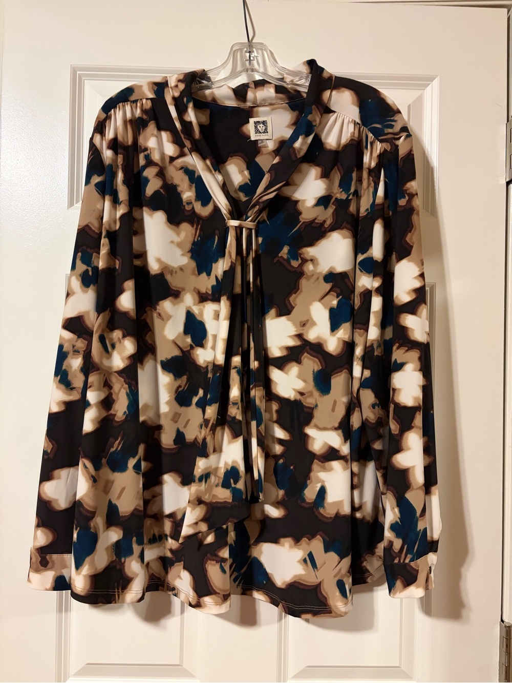 Anne Klein Abstract Tie-Neck Blouse